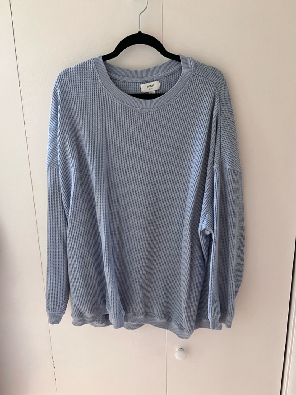 AerieLight Blue Waffle Knit Crewneck Sweater